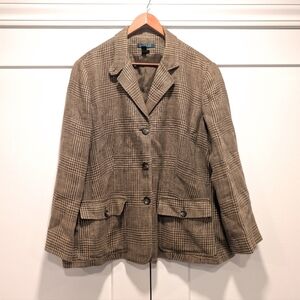 LAUREN RALPH LAUREN Women's 100% Linen Checkered Tan Blazer Size 18W